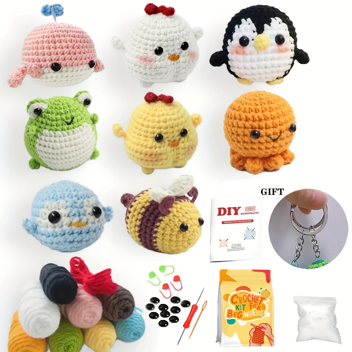 8pcs crochet kit for beginners crochet animal kit crochet starter kit with crochet hooks yarn step by step instructions video crochet set for beginners