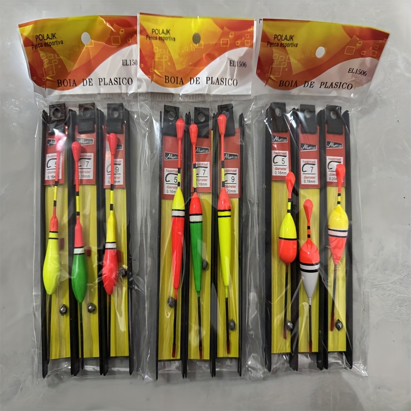 E-shop 9er-Pack Hochsichtbare Vertikale Angelposen mit Vorgebissenen Haken, Blei-Sänken und Nylon-Schnur - Rot/Gelb/Grün Gemischt für Eisangeln,