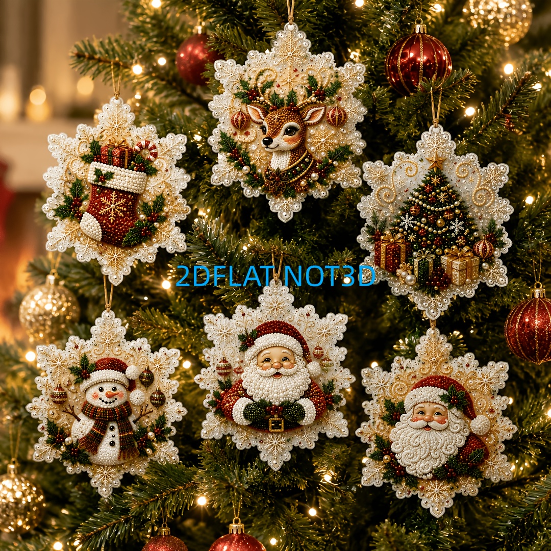 TEMU 2d Flat 6pcs Diy Pearl Diamond Painting Wooden Hanging Tag Ornament Set, Christmas Theme, 2.0cm (3.07 Inches) 2d Flat Hd Printed, Complete Diy