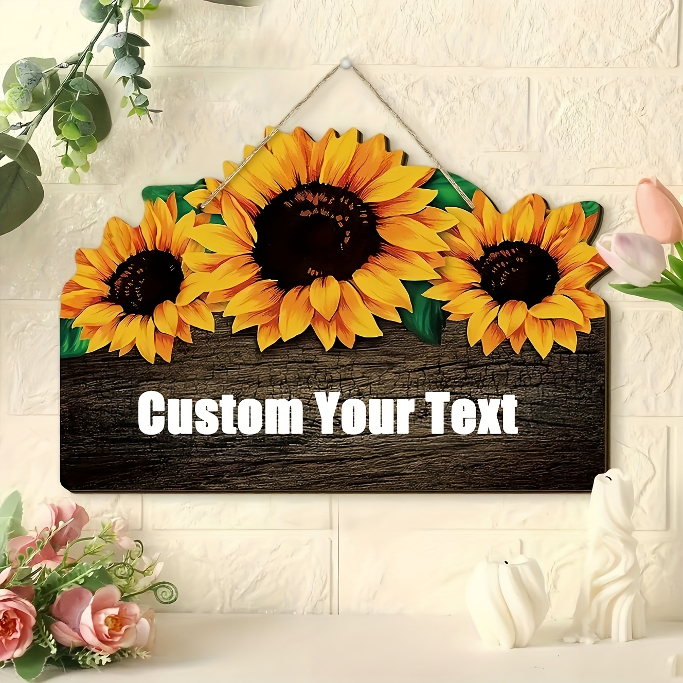 TEMU 2d Flat - A Two-dimensional, Customizable Wooden Sign Featuring A Sunflower Design, Suitable For Guests. This Bohemian-style, Artificial Wood