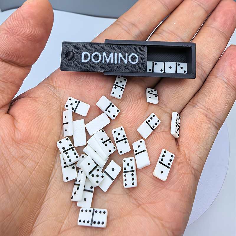 TEMU Miniature Domino Set Ornament - 28pcs Dominoes And Drawer Storage Box, Ultra-small Mini Simulation Bones, Role-playing Game Props, Model House