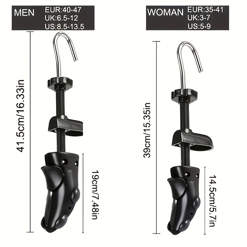 Un juego de estiradores de zapatos diseñados para ajustes de longitud y ancho - Estos expandidores de zapatos ajustables presentan ajustes en cuatro direcciones y están hechos de plástico duradero, ideales para reparaciones de zapatos, reajuste y el cuidado general de los zapatos
