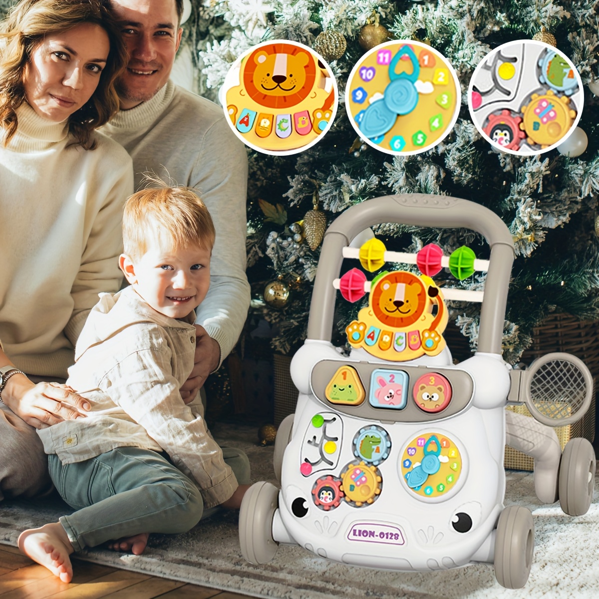 2-in-1 Toddler Walker and Sitting Toy - with Wheels, Educational Pusher, Interactive Game Panel, and Colorful Buttons, Durable ABS Material, Perfect Gift for 6-12 Month Babies, Random Colors