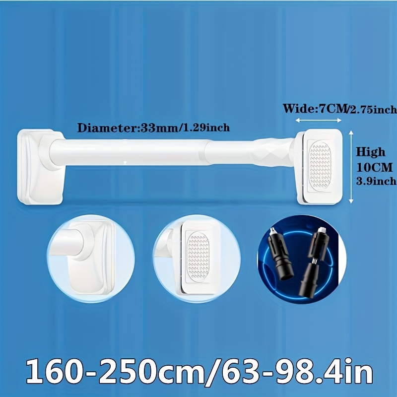 TEMU 1-pack Contemporary Style Spring Tension Rod, Adjustable Metal Expandable Rod For Balcony, Bedroom Wardrobe, And Bathroom -