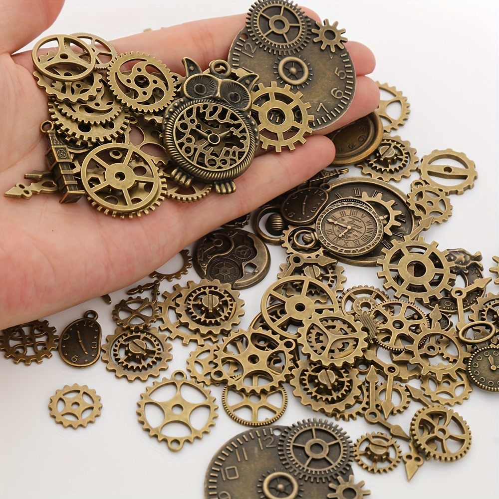 

50g Steampunk Gear And Set, Vintage Alloy Pendant Kit, Antique Clock Parts For Diy Crafts, Themed Hollow Gears, No Power Required