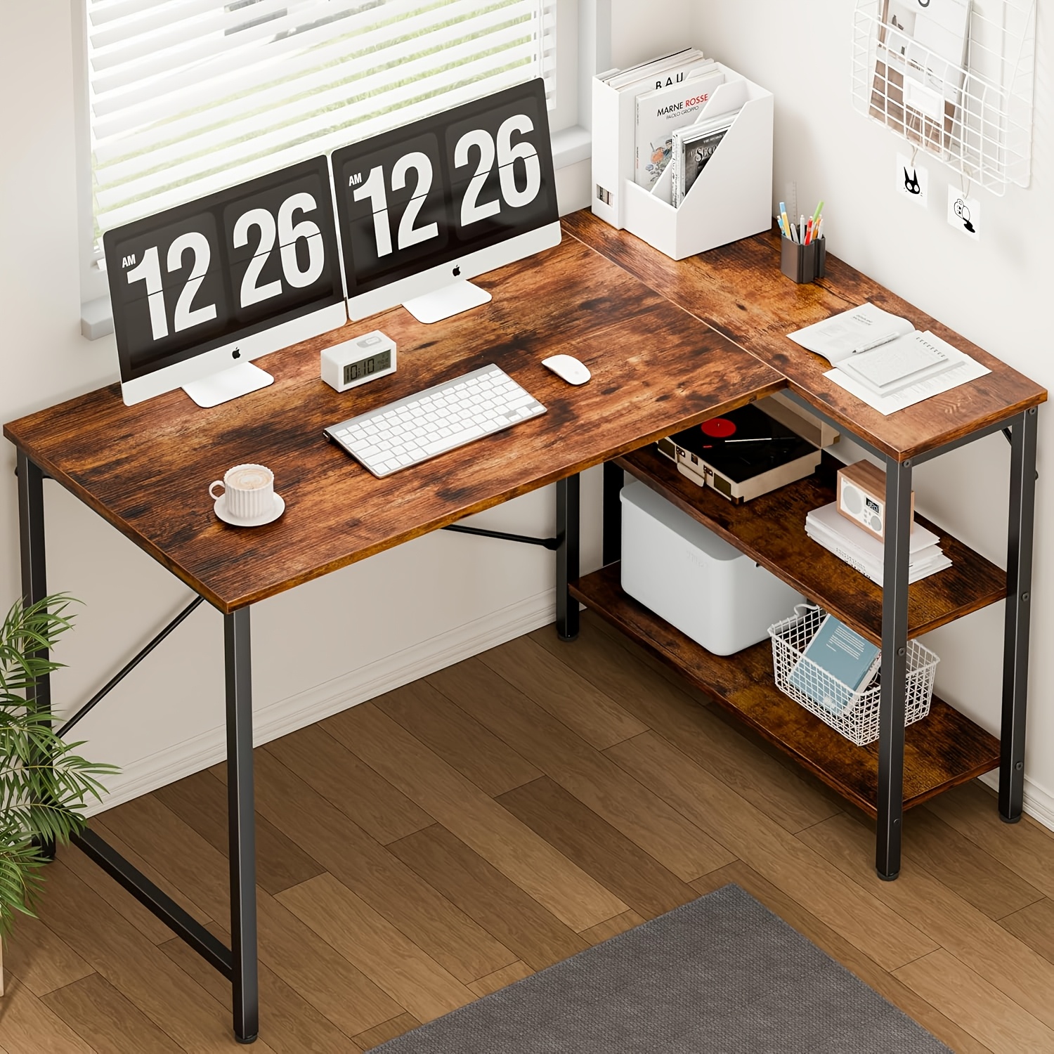 TEMU Office 47/50/66inch L Shaped Computer Desk - Gaming Table Desk In Pc Writing Desk Study Desks With Wooden Desktop Cpu Stand Side Bag Reversible