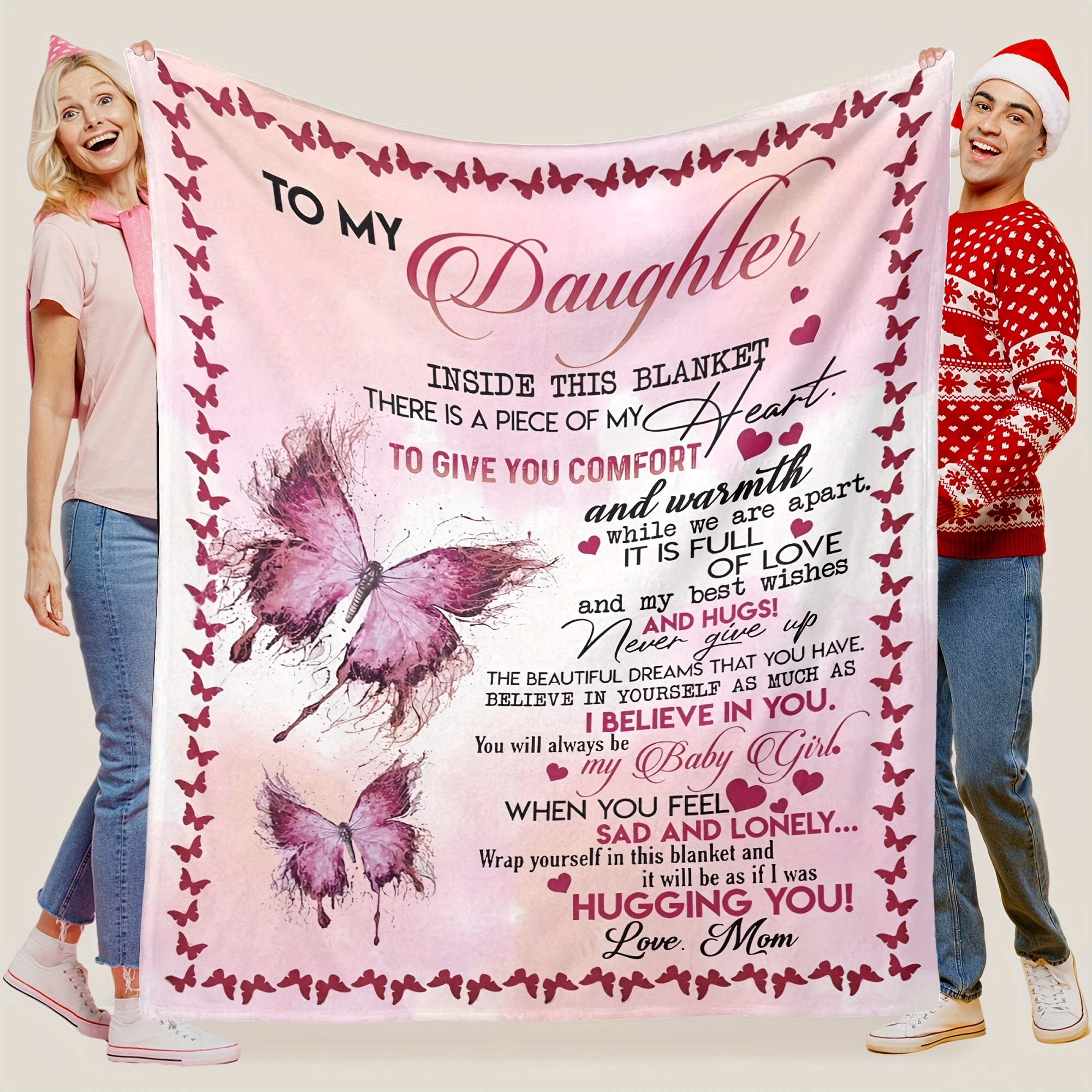 

1pc Gift For Daughter Elegant Text With Print Throw Blanket Flannel Blanket - Hypoallergenic, Skin-friendly, Soft And Cosy Blanket - Ideal Birthday Gift, & Christmas Gifts For , Snuggleable Blanket