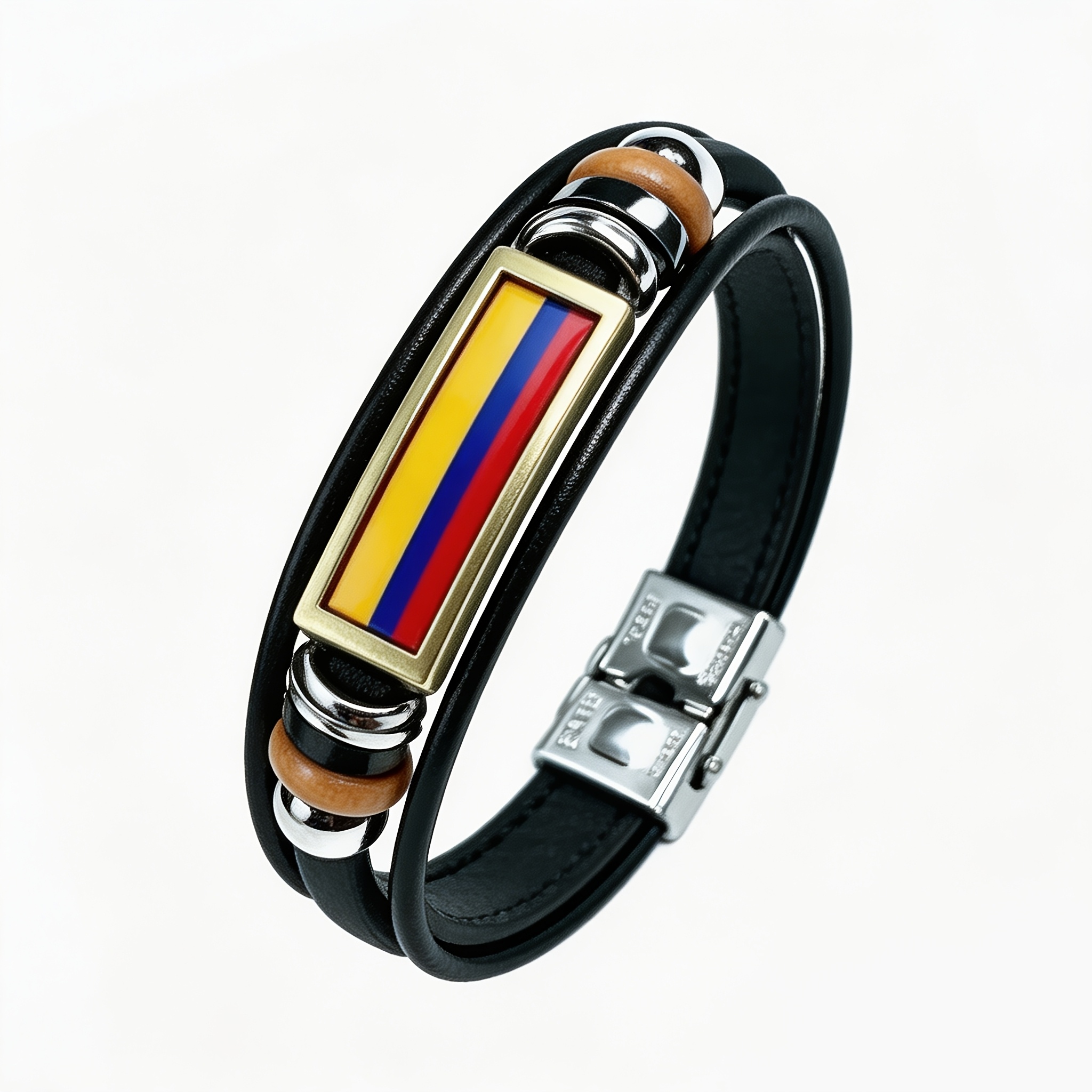 TEMU Bracelet vintage multicouches 1 pièce avec étiquette en métal Colombie d'Amérique du Sud, bracelet décoré de perles en bois, bijou commémoratif