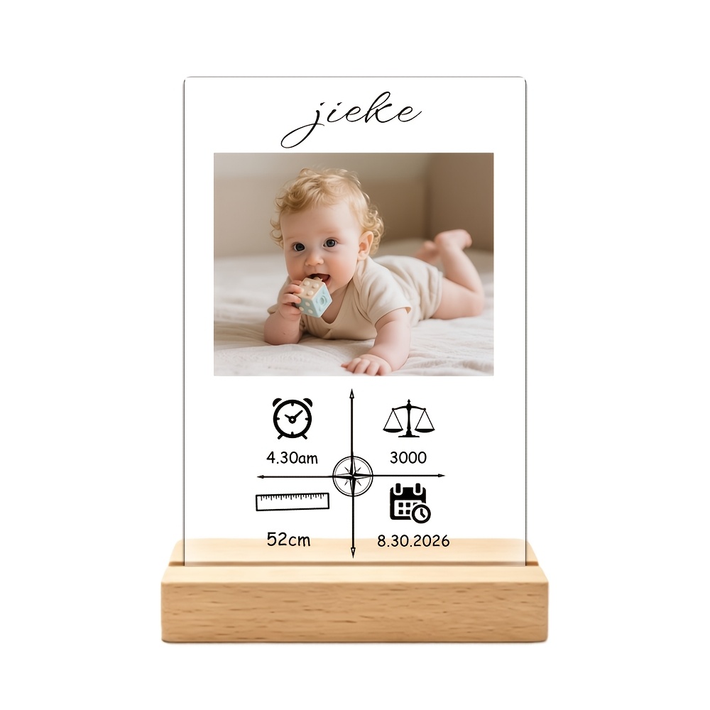 TEMU Support de bureau 2D plat en acrylique pour annonce de , personnalisable avec photo, nom, heure de , poids, taille et date de définis par