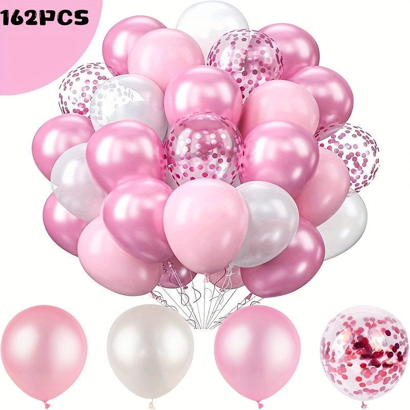 TEMU 162pcs Pink Metallic Balloon Party Set 12-inch Light Pink Balloons For Birthday, Month Celebration, Graduation, Indoor & Outdoor Events, Wedding, Romantic Family Gathering, Surprise Decoration