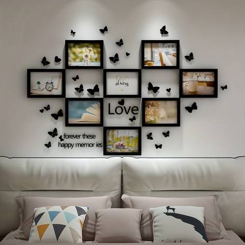 8pcs/set Artistic Photo Frame Set With Scenic Prints And Butterfly Stickers, Creative Wall-Mounted Gallery Collection For Living Room Bedroom Wall Decor, Includes Various Sizes (5-10 Inches)