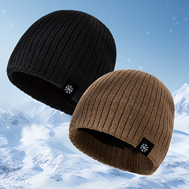 Ensemble de 2 bonnets à tricoter flocon de neige tendance, pull chaud doublé en polaire d'automne et d'hiver pour couples, bonnet léger d'extérieur pour ski et cyclisme, unisexe, équipement pour temps froid, couvre-chef confortable, vêtements en tricot élégants, matériau durable, texture douce