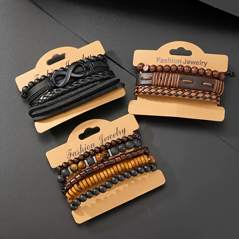 TEMU 10pcs Men's Bohemian Retro Bracelet Gift Set | Faux Leather Braiding And Eye And Beads | Stackable Design | Casual And Party Wear | Trendy Style