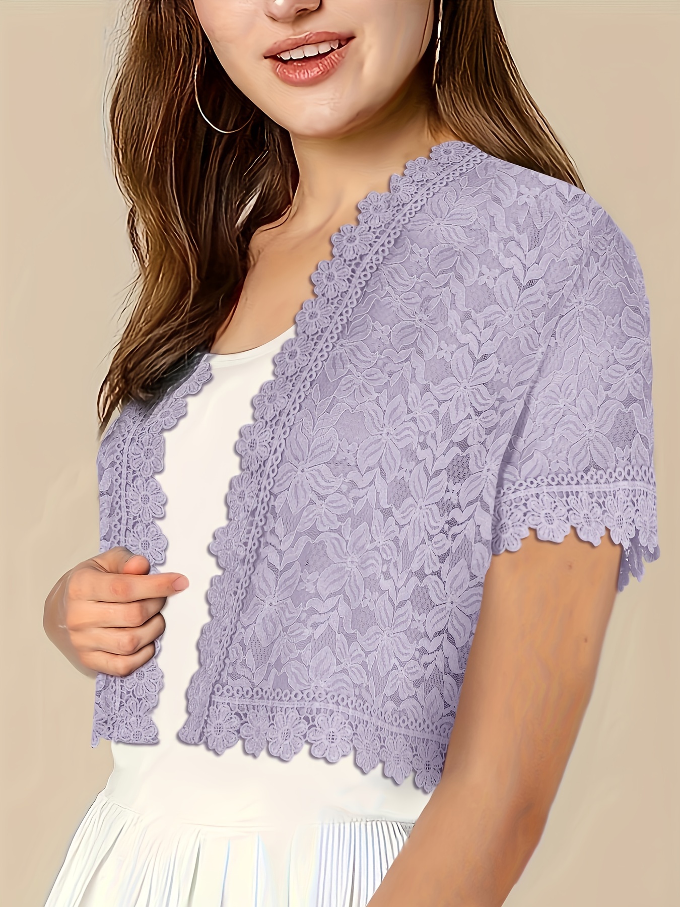 Women'S Elegant Yellow Lace Short Sleeve Cardigan - Sheer V-Neck, Short Length, All-Season Wear, Perfect for Formal Events and Casual Attire, Formal Attire|Elegant Lace Design|Sheer Fabric, Lace Coverup