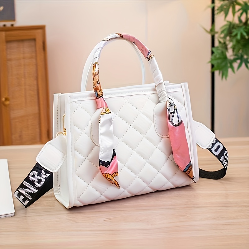 TEMU Pattern Pu Leather Shoulder Bag For Women - Casual Lightweight Handbag With Zipper Closure, Adjustable Strap, And Polyester - Bow Detail, No