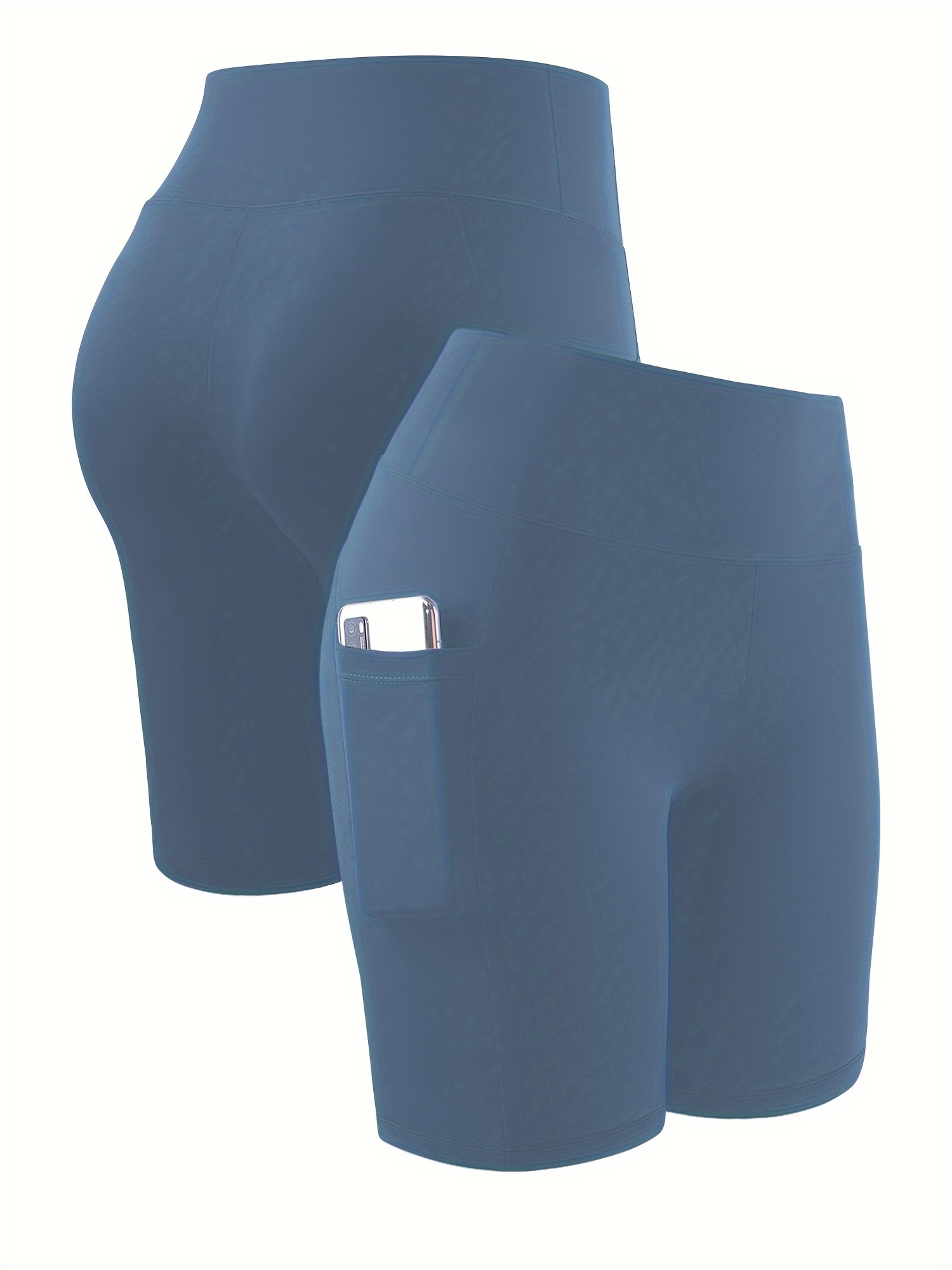 Women's High-Waisted Plus Size Side Pocket Shorts, Breathable Workout Leggings For Women, Fitness Apparel