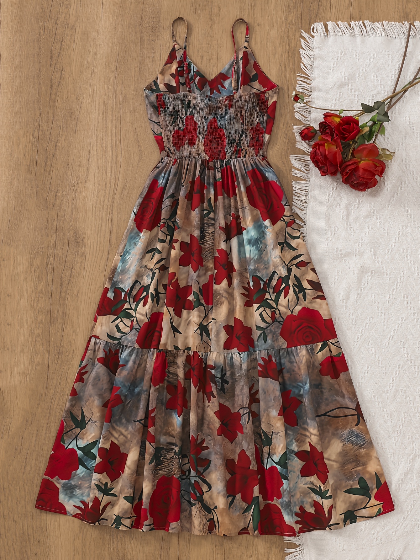 vintage floral print sleeveless maxi dress elegant red blue - Temu Oman