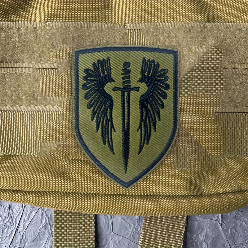1pc, Archangel Michael Embroidered Patch, V-shaped, Suitable For Backpacks And Backed Armbands, With Hook And Loop Backing, Armband, Suitable For Clothing, Backpacks, And Hat Decoration