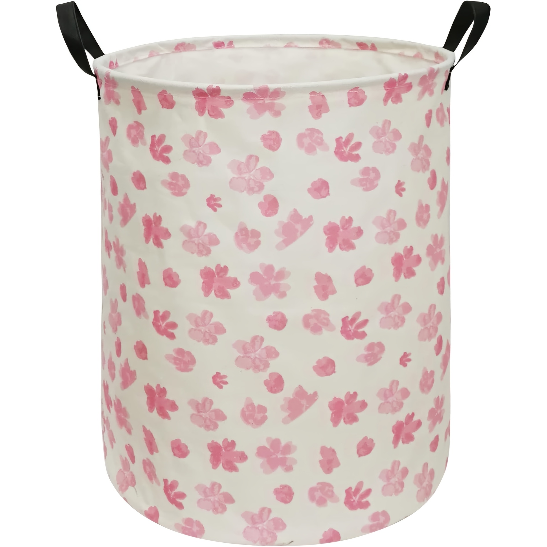 TEMU Dokriy 1pc Pink Flower Canvas Clothes Laundry Hamper With Handles, Storage Basket For Room Bedroom Decor Nursery Home Gift Storage Bin (flower)