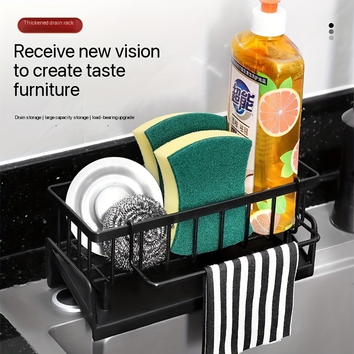 versatile kitchen bathroom organizer set   plastic dish cloth and sponge holder with drain rack multi functional cleaning tool storage solution details 5