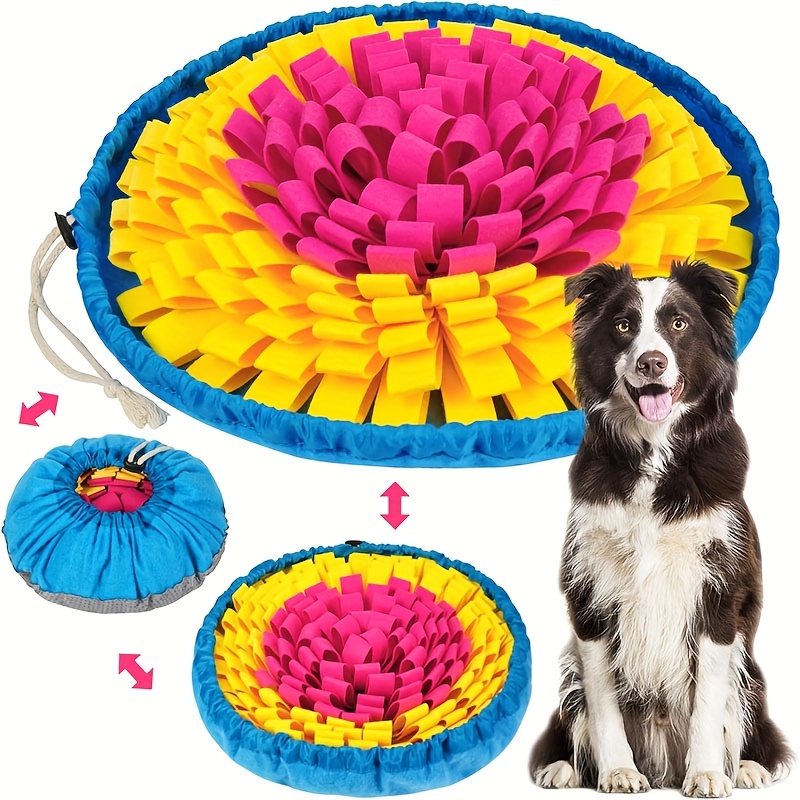 Dual-Piece Dog & for cat Scent Pad with Yellow Edges & Pink Heart - Anti-Anxiety Slow Feeder Mat, Chew-Resistant Pet Toy, Bite-Proof Food Mat, Durable Polyester, Interactive Treat Dispenser For Cats & Dogs, Dog Feeding Mat, Playful Design