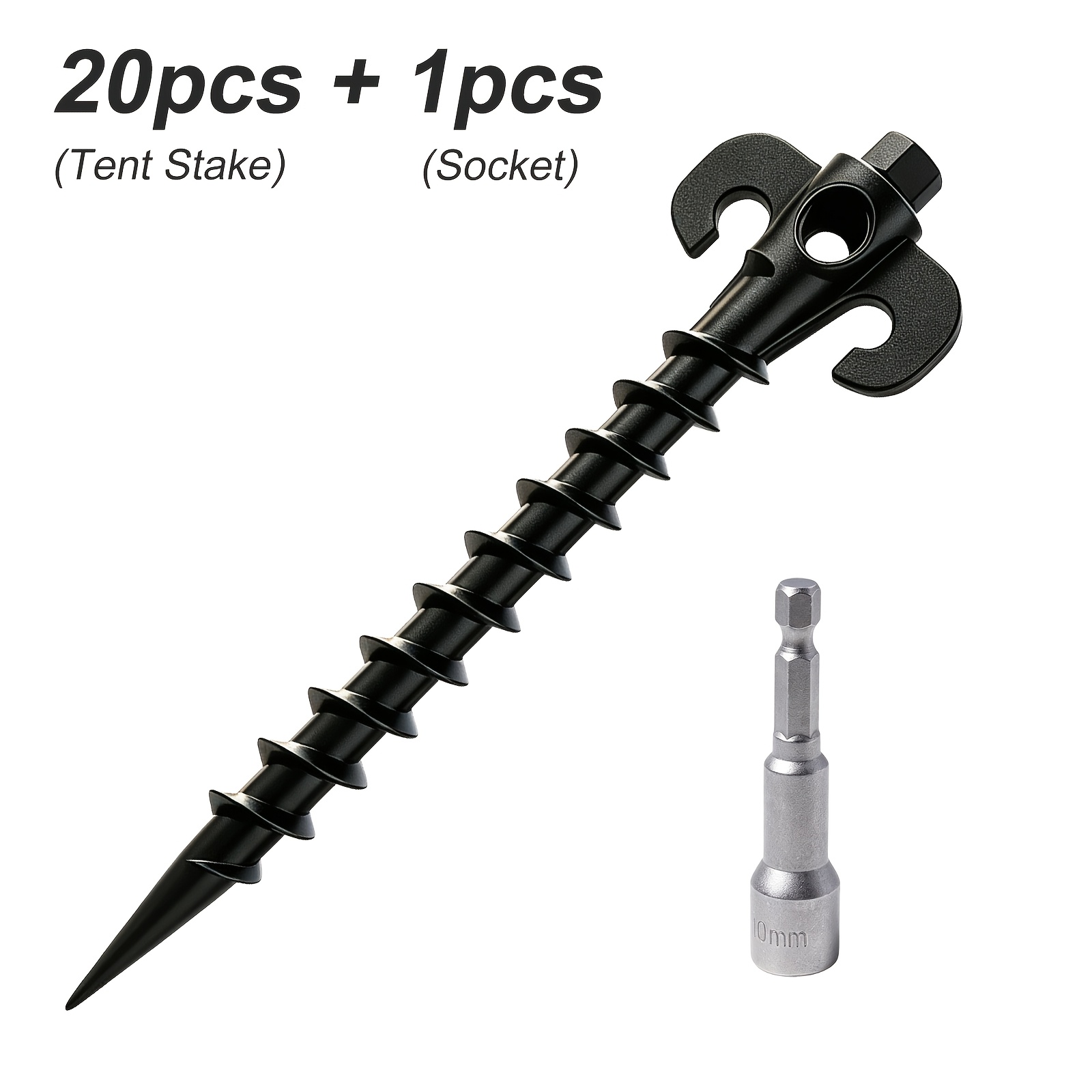 Image of 10/20pcs Heavy-duty Spiral Tent Stakes With 1pc Stake Sleeve - 7.9-inch Screw-in Ground Anchors For Camping, Beach, Inflatables & Garden Lawn - Durable Outdoor Windproof Pegs