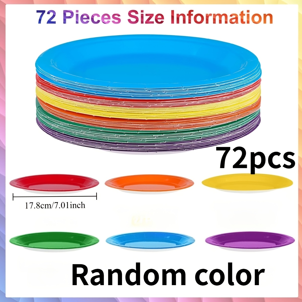 Image of 72pcs Random Color Plates 7 Inch Bulk Paper Plates Disposable Round Dessert Plates Heavy Duty Solid Color Paper Plates Table Decors Party Supply For Birthday, Dinner, Wedding