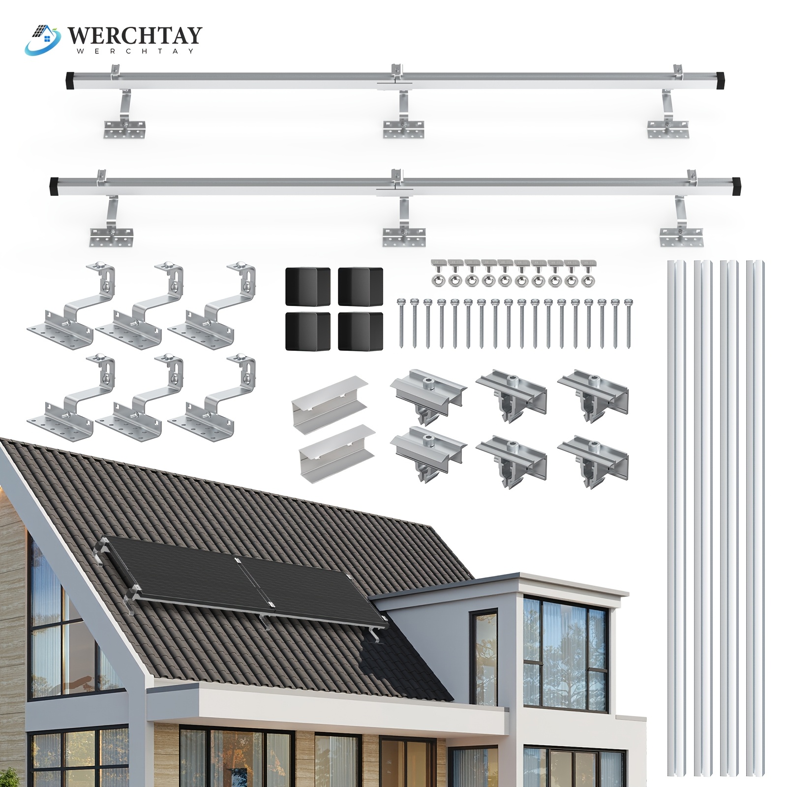 TEMU Solar Panel Mounting Bracket Kit, Adjustable With Sliding Rail Brackets, Complete With Nuts And Bolts, Suitable For Rooftops, Rvs, And Off-grid
