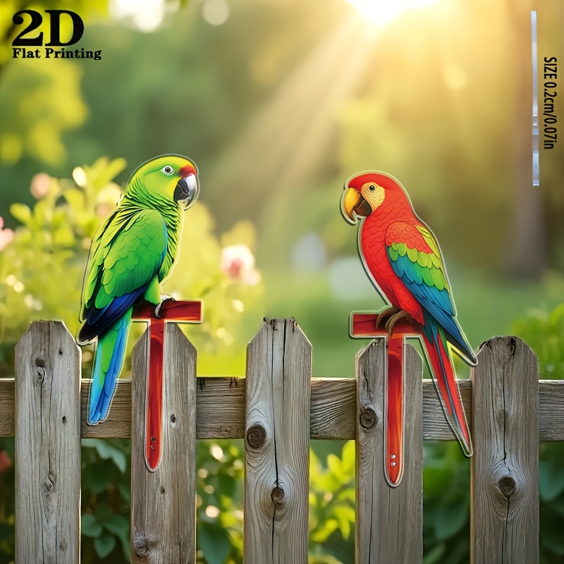 TEMU 2d Flat, 2pcs Parrot Fence Decoration Set, Suitable For Garden, Patio, Outdoor Fence Decoration, Weatherproof- Reusable, H, 2d Flat