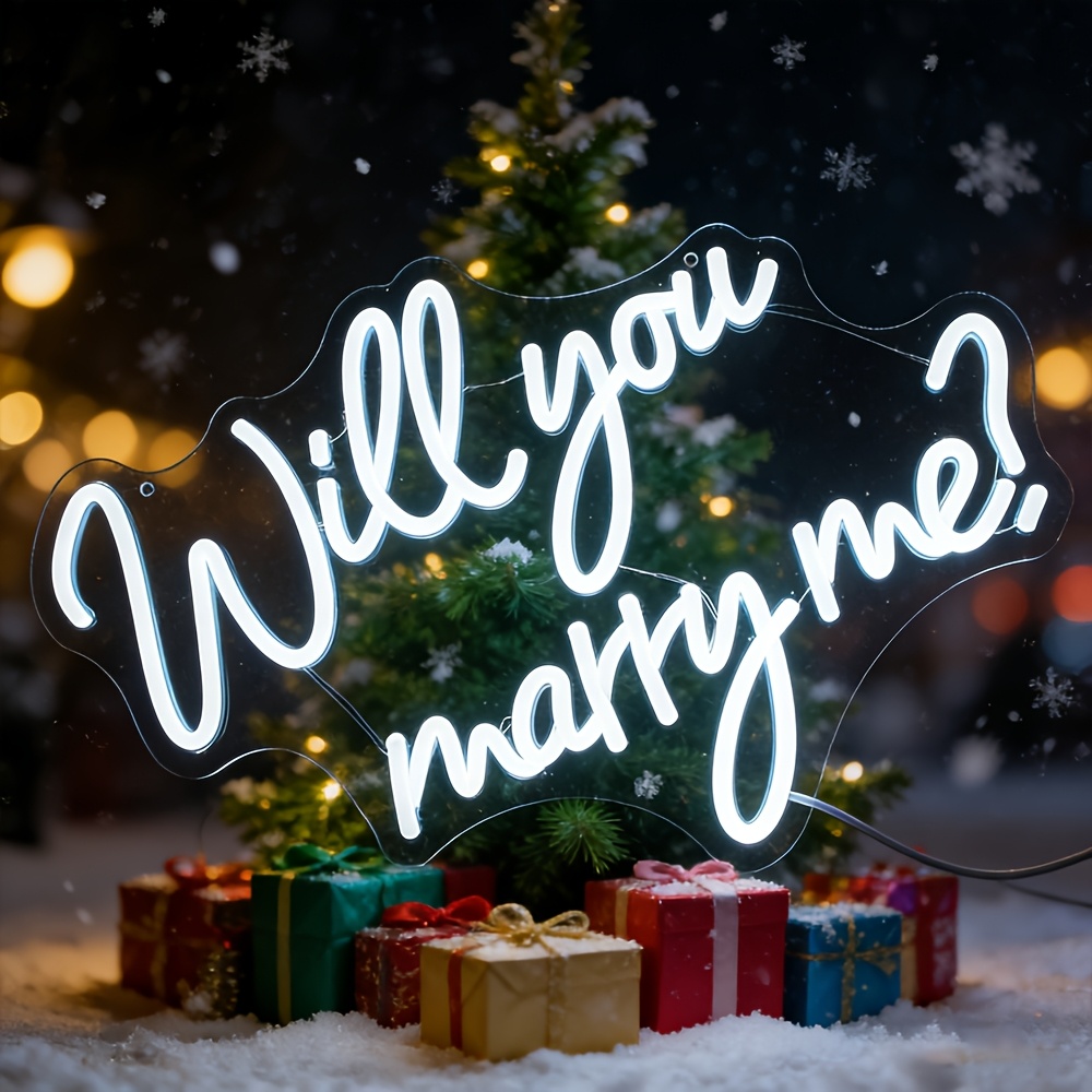 TEMU Marry Me Neon Light Led Proposal Sign Warm White Aesthetic " Marry Me" Quote 10 Dimmable Usb Powered Acrylic Backboard Hanging Wall Decor For