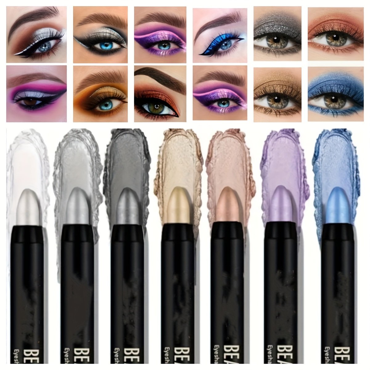 

7-piece Creamy Eyeshadow Stick Set - Desert Mocha, Beige, Gold, Light Purple & Pink Shades With Glitter Accents For Skin Tone
