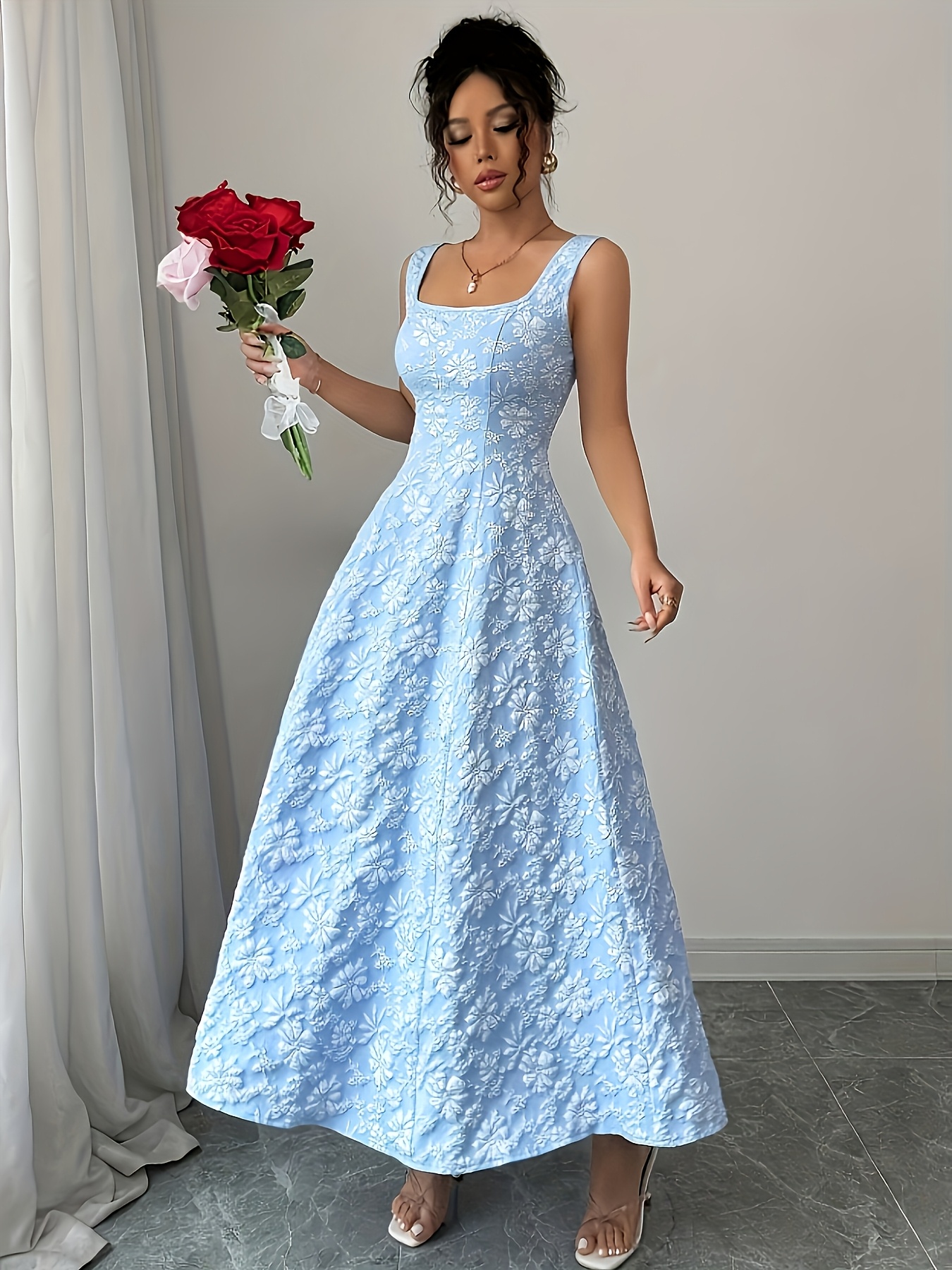 navy blue sequin evening dress Navy Blue Long Prom Dress with Gold Sequins main image 1