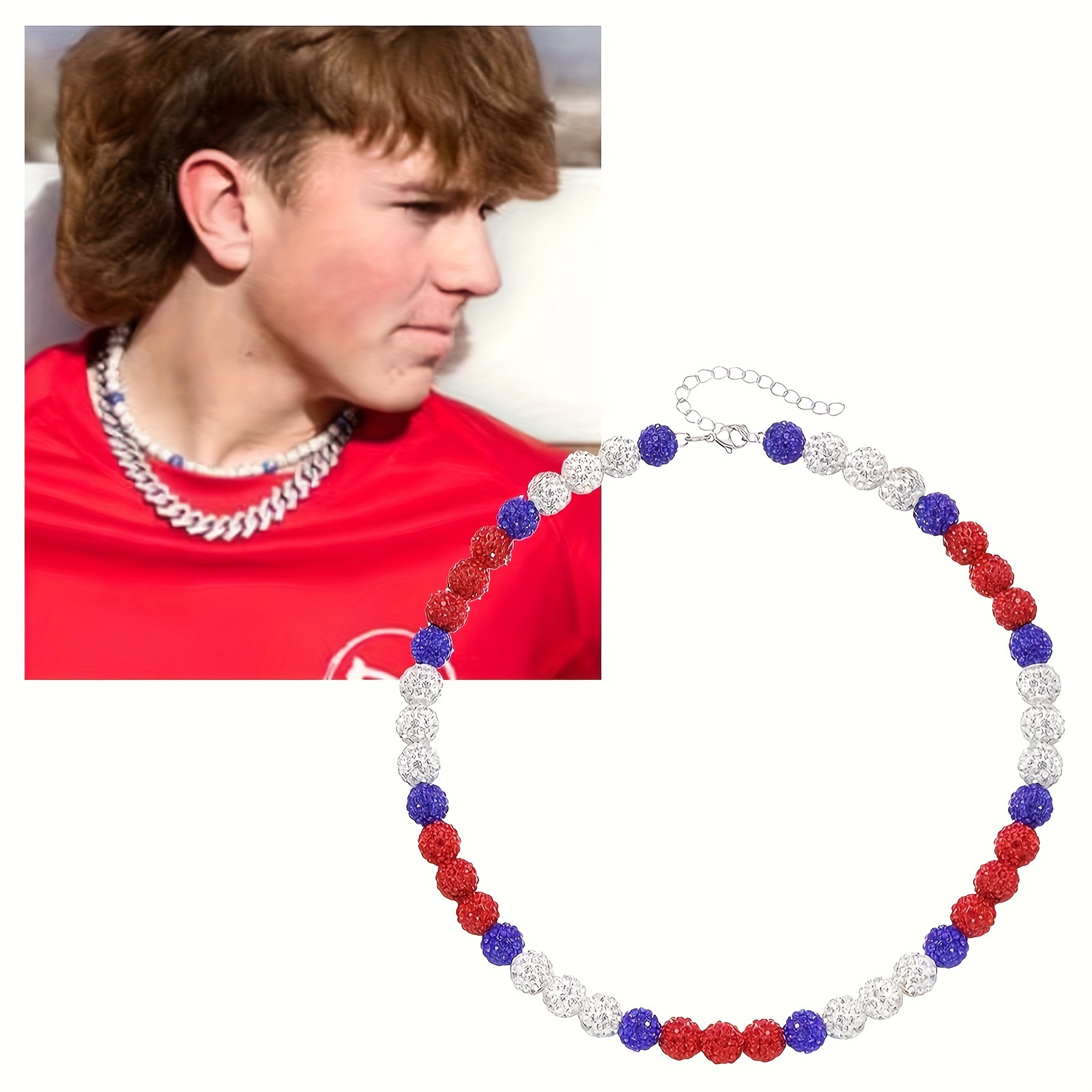 

Crystal Bling Baseball Necklace, 18-inch Patriotic Sports-, Fashionable Athletic Accessory For Sports Fans