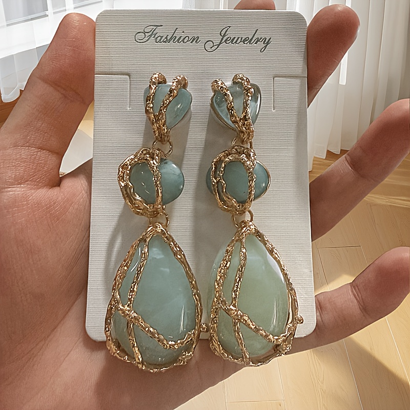 TEMU Women's Fashionable And Elegant Pendant Earrings, Available In 4 Colors (reddish Brown, Green, White, Blue), Suitable For Daily Wear, Parties,