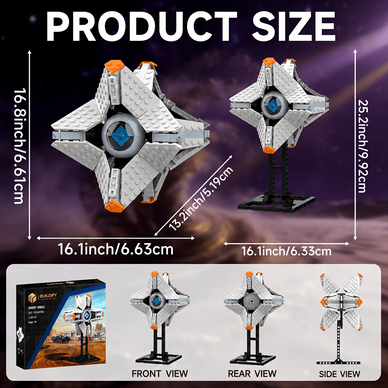 Ghost Shell Building Blocks Set, 377pcs Star Shaped Model with Display Stand