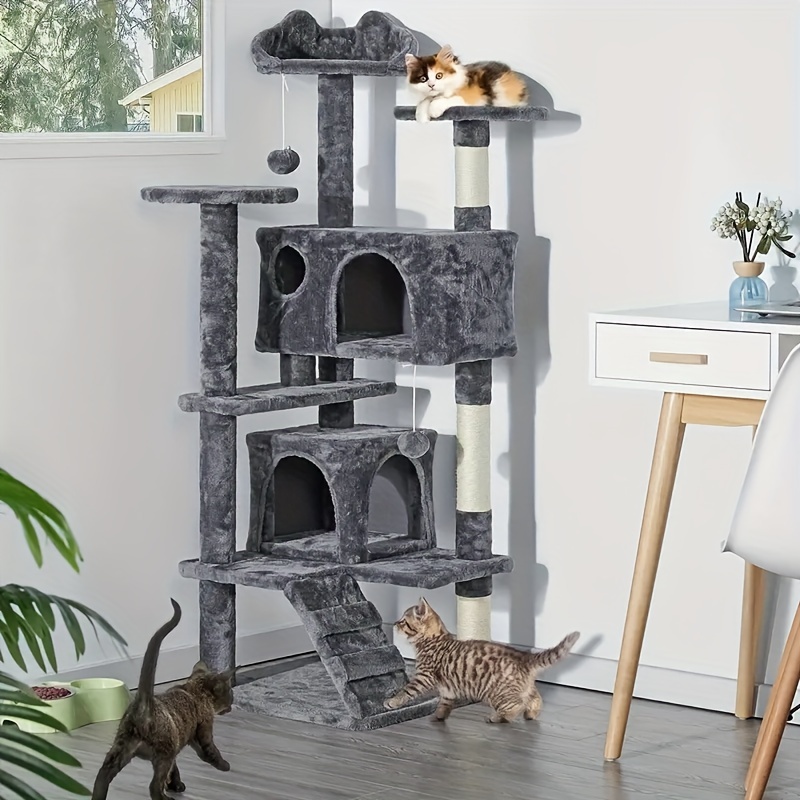 

Multi-level Cat Climbing Tower With Hanging Toys And Balls For Cats, 54 Layers, Dark Gray