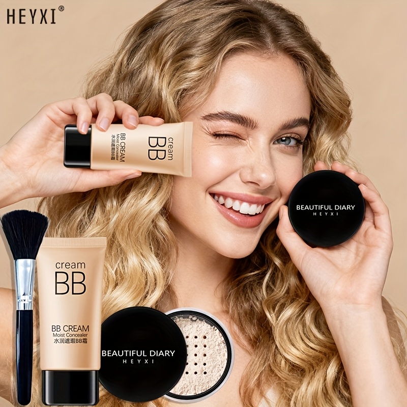 3pcs full coverage waterproof buildable coverage bb cream setting powder applicators brush hydrating multi use foundation suitable for   types travel friendly makeup for   ideal for daily use christmas gifts