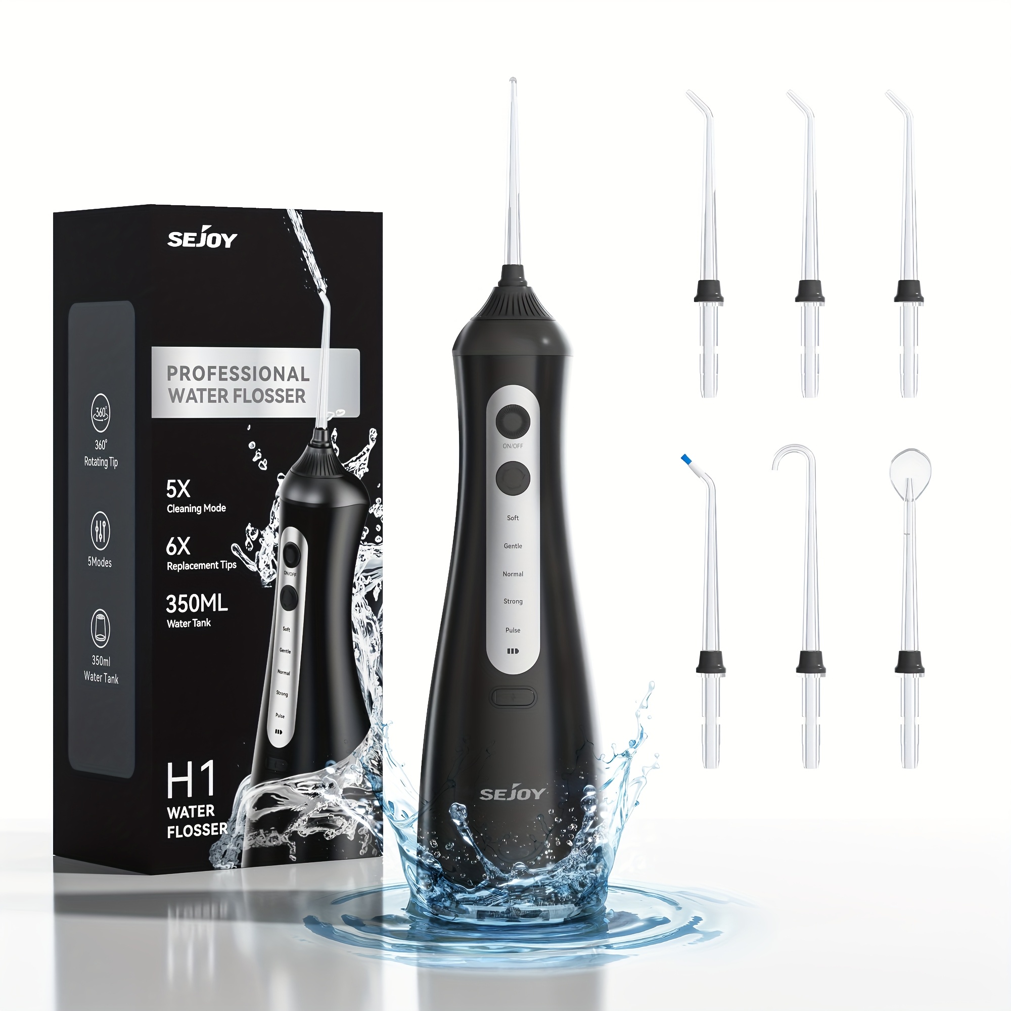 Cordless Oral Irrigator for Dental Hygiene And Flossing, Featuring 5 Modes, a 350Ml Water Reservoir, And Rechargeable Functionality. Ideal for Both Home Use And Travel, Available in Black And White.