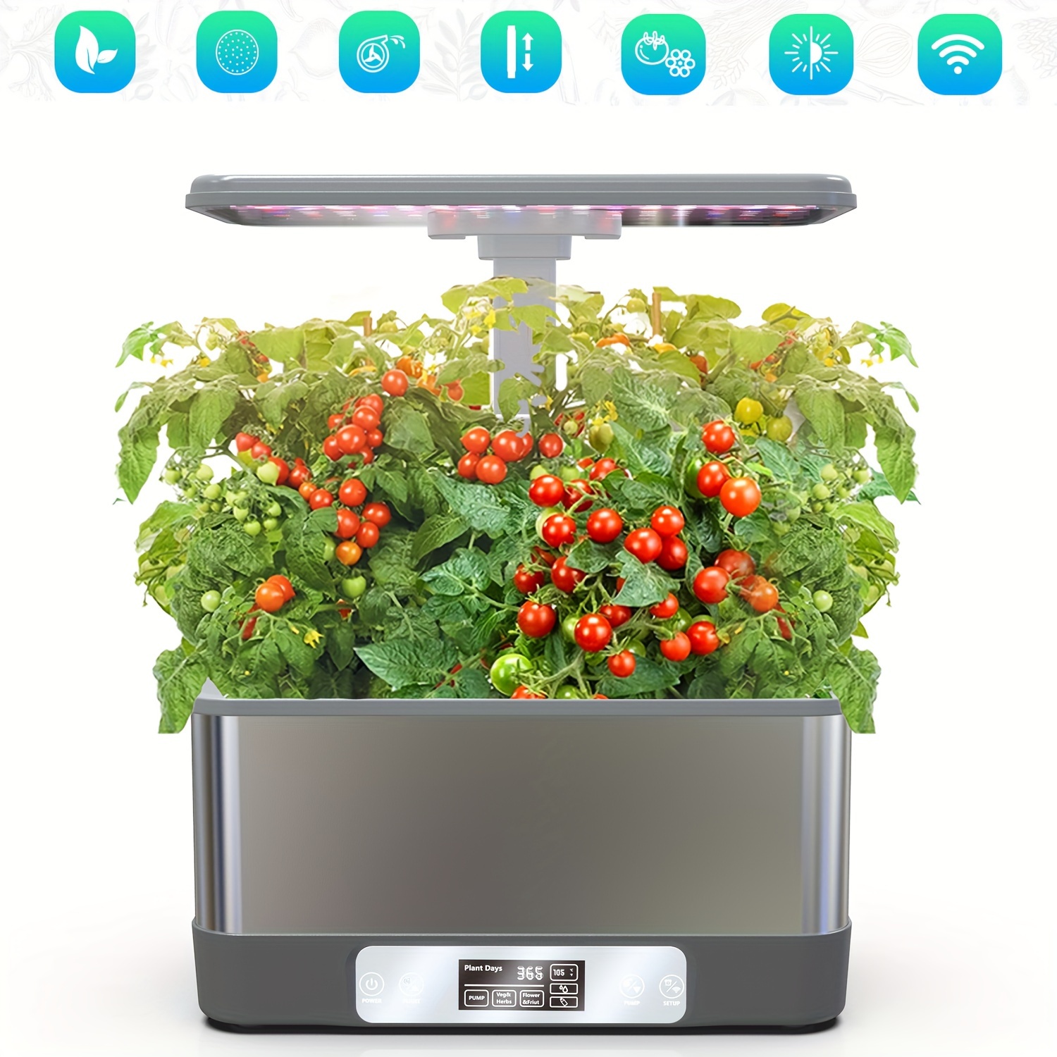 indoor herbs garden app wifi hydroponics growing system kit 8 pods soilless planting gardening box with led growth lights and water pump stainless steel details 5