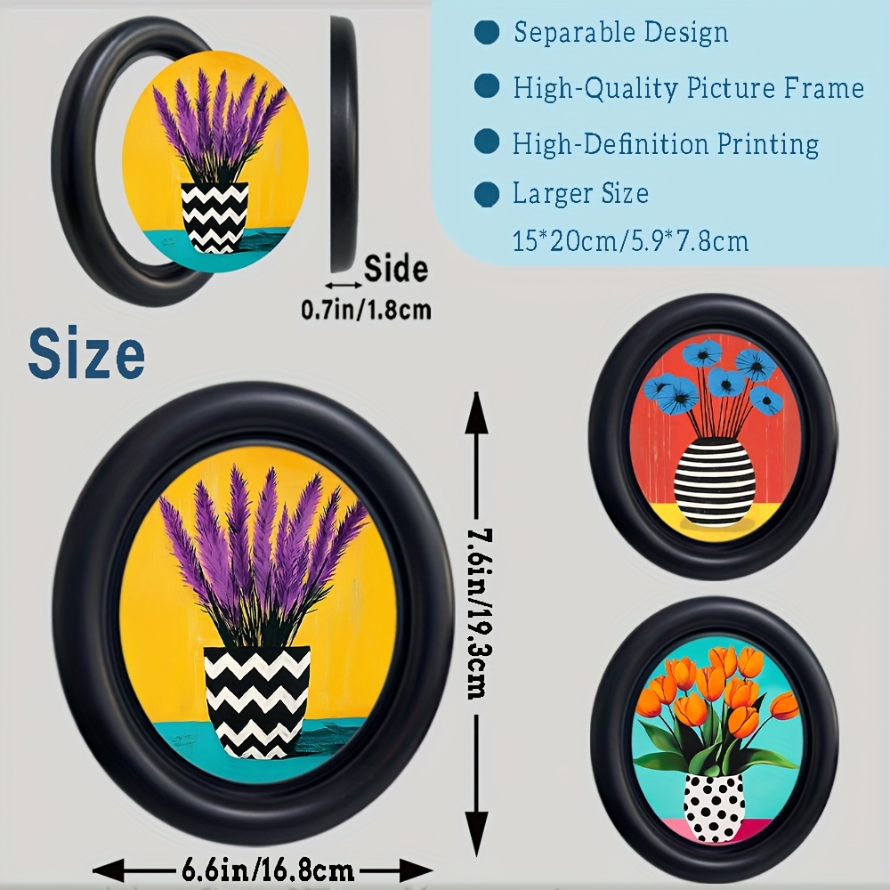 TEMU Set di da Parete Minimalista per Soggiorno, 3 Pezzi 6.6" X 7.6" Vasi Vintage , Stampa Pop Art, Cornice Ovale Decorazione Colorata per Soggiorno