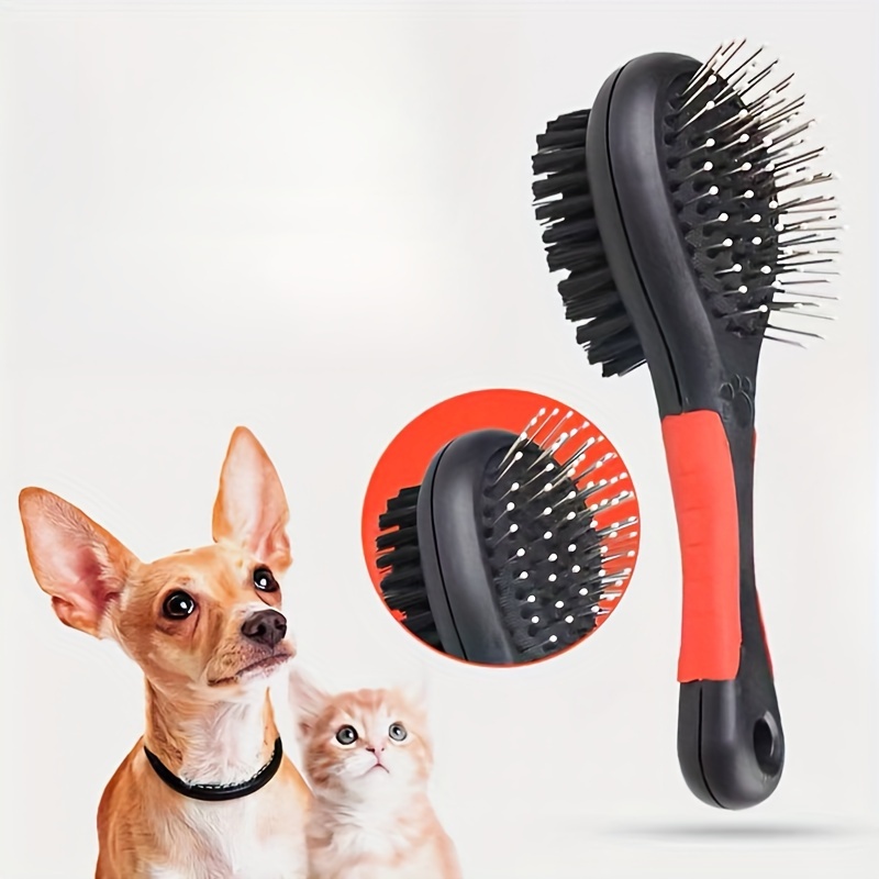 TEMU 1pc Double-sided Pet Hair Brush Pet Dog Comb Long Hair Brush Plastic Handle Puppy Cat Massage Bath Brush Multifunction Pet Grooming Tool For For