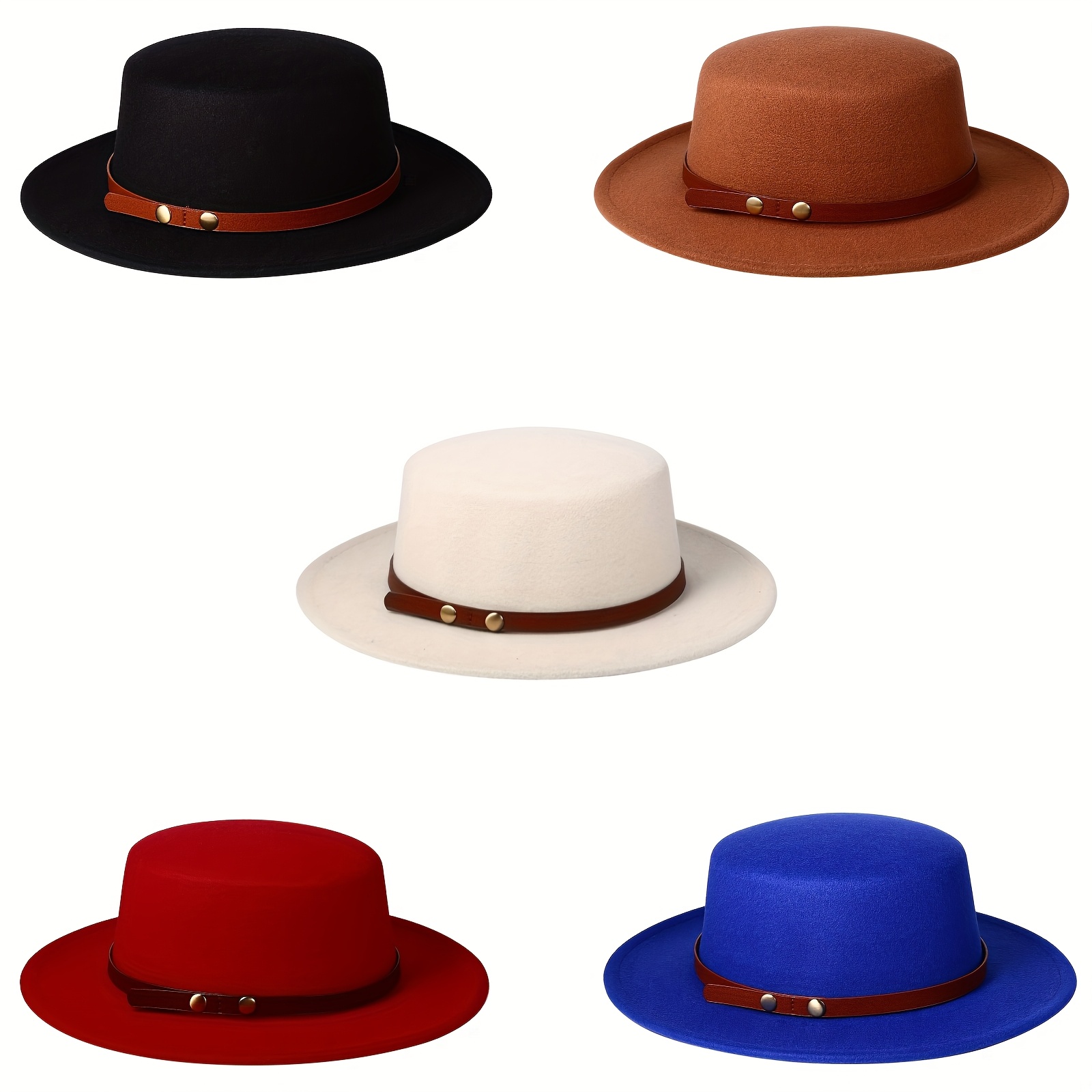 Classic Felt Fedora Hat Wide Brim Flat Top Jazz Panama Party Hat Adjustable Black Flat Top Fedora Hat Classic Wide Brim Panama Hat with  main image 4
