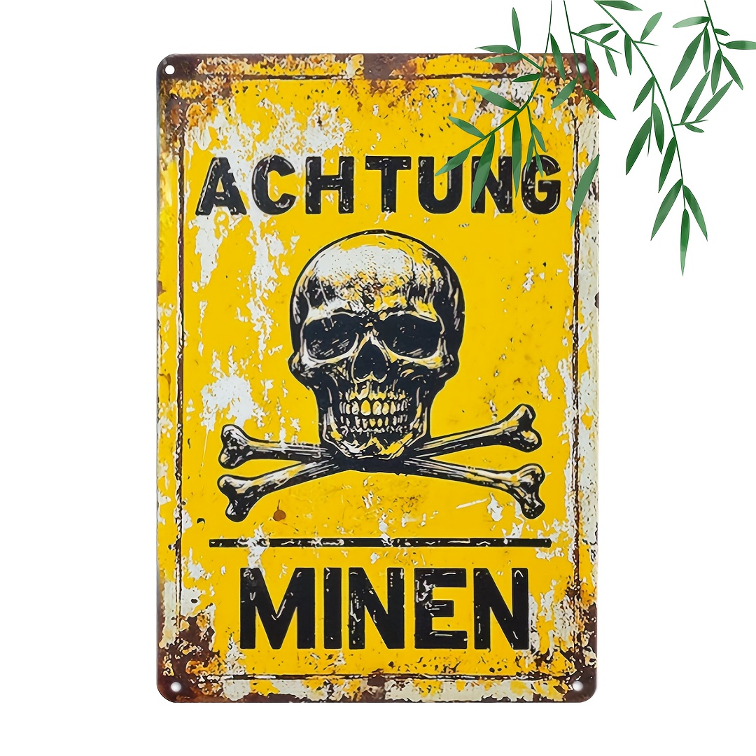 

Vintage 'achtung ' Metal Tin Sign (12x8 Inches) - German Wall Art For Home, Bar, Cafe & Garage Decor