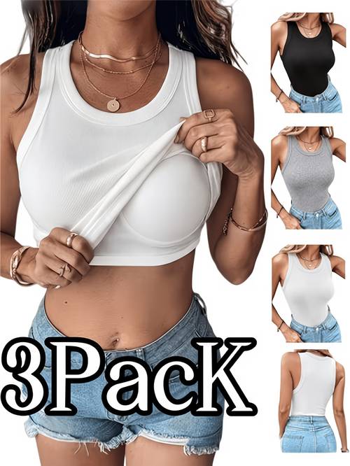 3 piezas de chaleco sin para mujer con protector de pecho - blusas elegantes sin de color liso, adecuadas para yoga, gimnasio, desplazamientos y para usar en capas, para ropa de ocio en casa, lavables a , no aptas para fitness