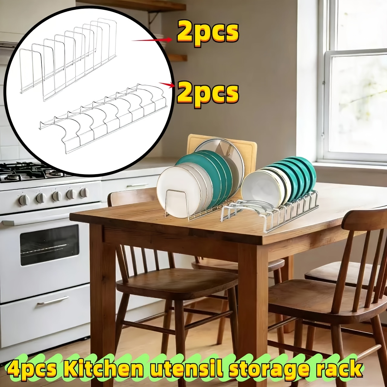 TEMU 4pcs Bowl And Plate Storage Rack-2 Sets(bowl Rack plate Rack), Kitchen Stainless Steel Drain Drawer Style Built-in Storage Rack, For Storing