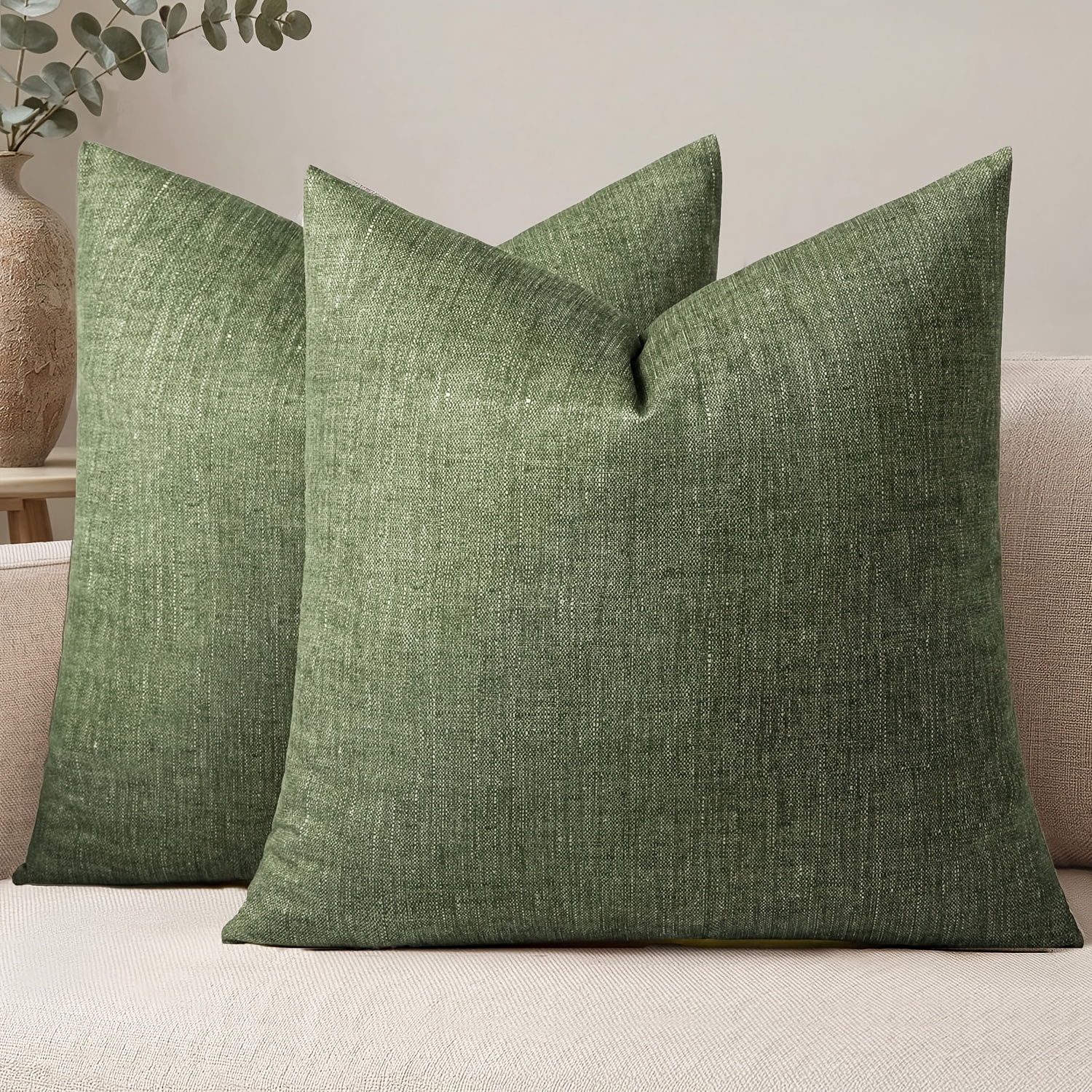 TEMU 2pcs Olive Green Thick Pillow Covers Sofa Pillow Pillow Bed Soft Bag Cushion Pillow Suitable For Chair Sofa Bedroom Living Room Home Decoration