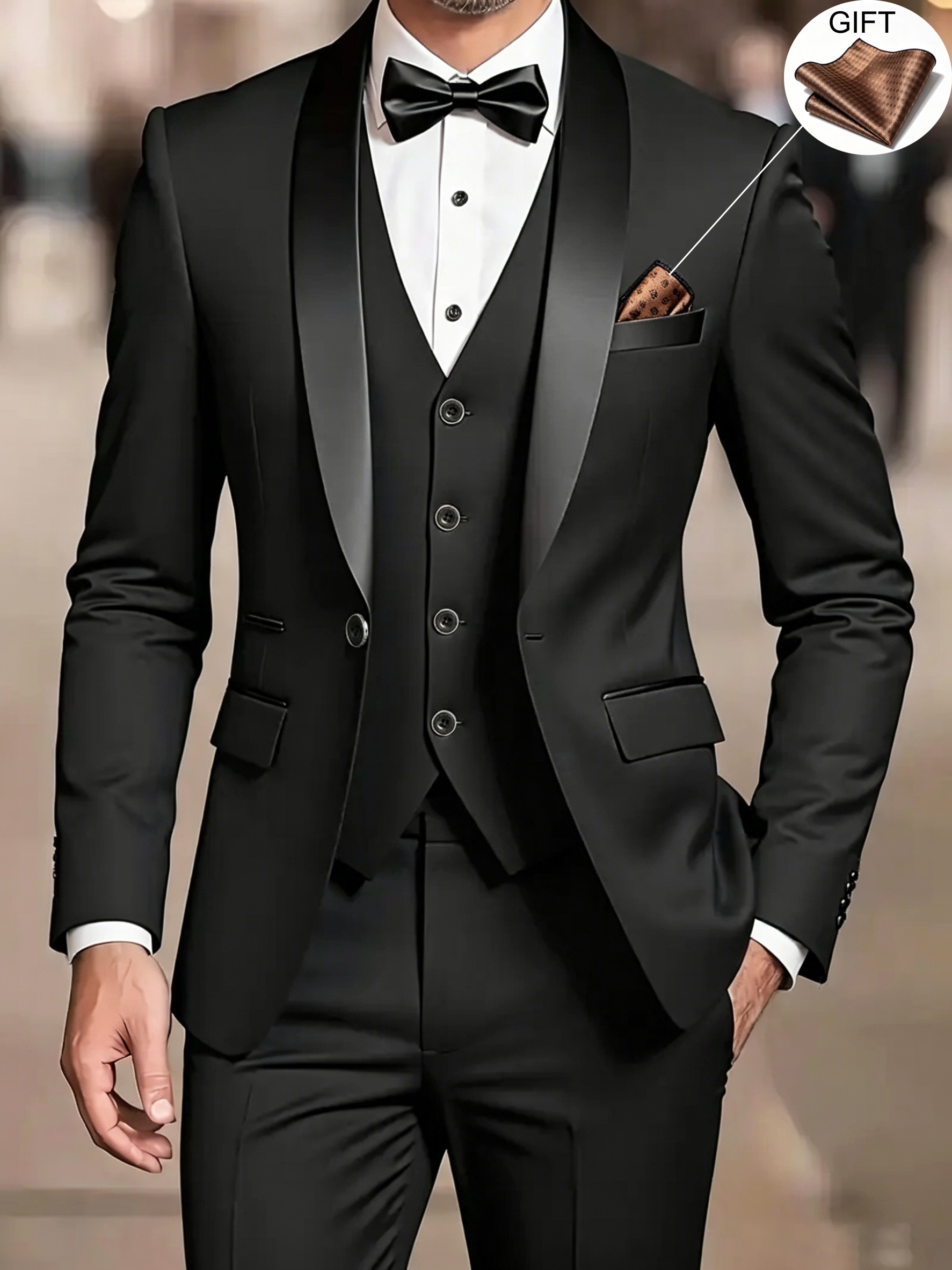 mens suit set 3pcs   vest and trousers groomsman business fashionable elegant premium men suitable for wedding business party with pocket square