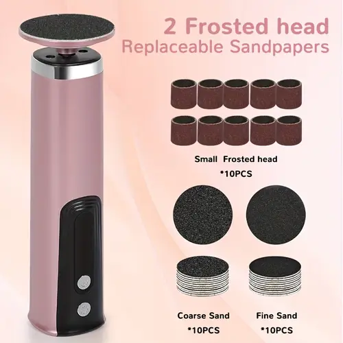 2 in 1 electric file usb rechargeable rotary pedicure tool with 2 frosted heads 10 coarse sand papers portable for and salon use gift for feet and hands
