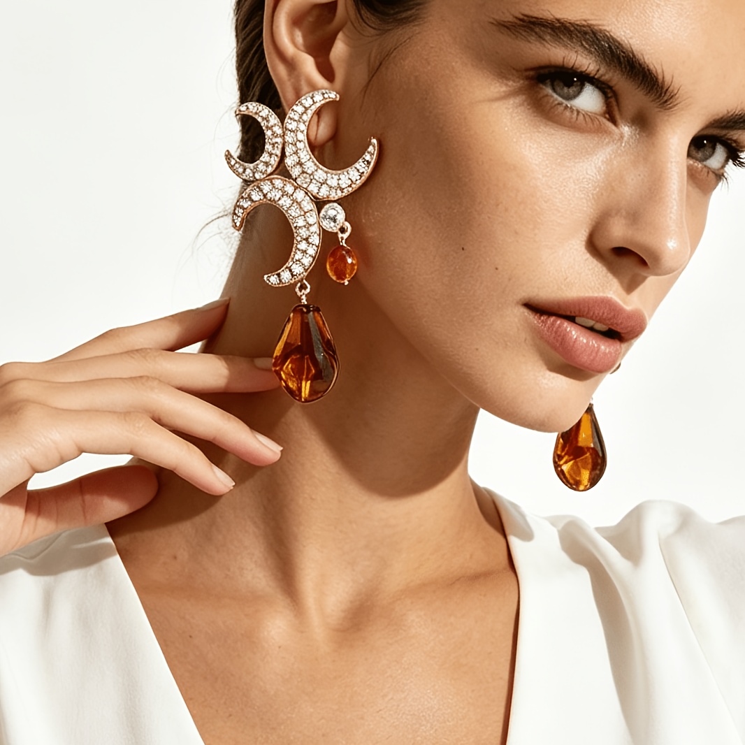 Women's Rhinestone Imitation Moon Shape Patchwork Earrings