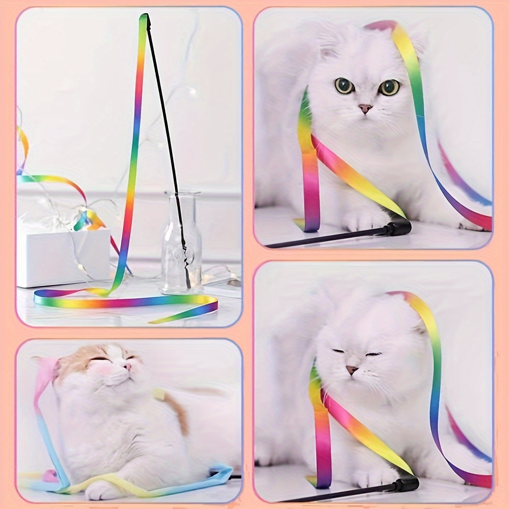 TEMU 1pc Interactive Cat Toy Stick - Colorful, Flexible Teaser Wand For Kittens And Cats, Battery-free Playtime Fun